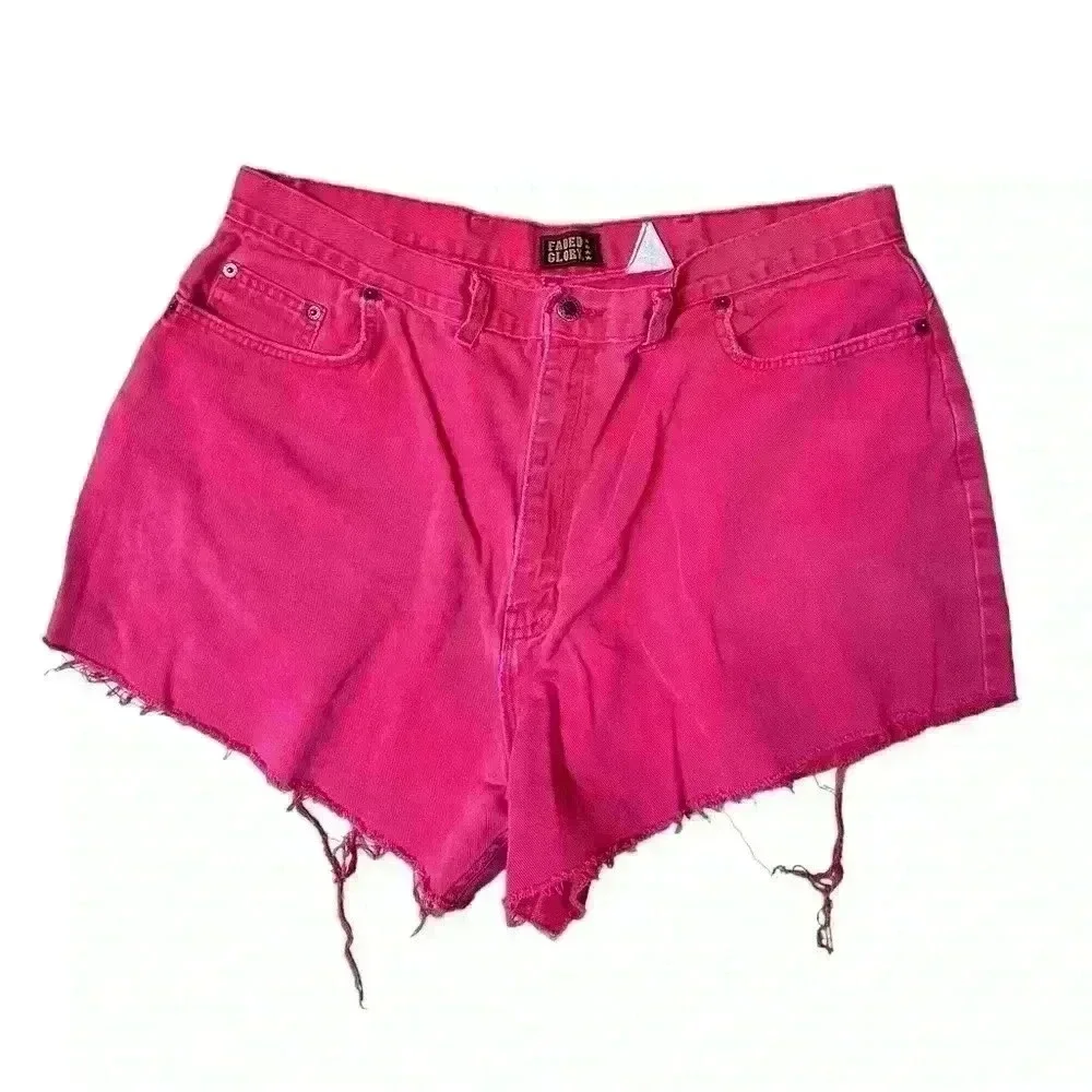 Vintage 90's Pink Faded Glory Raw Hem Cut Off Denim Shorts 24” Waist